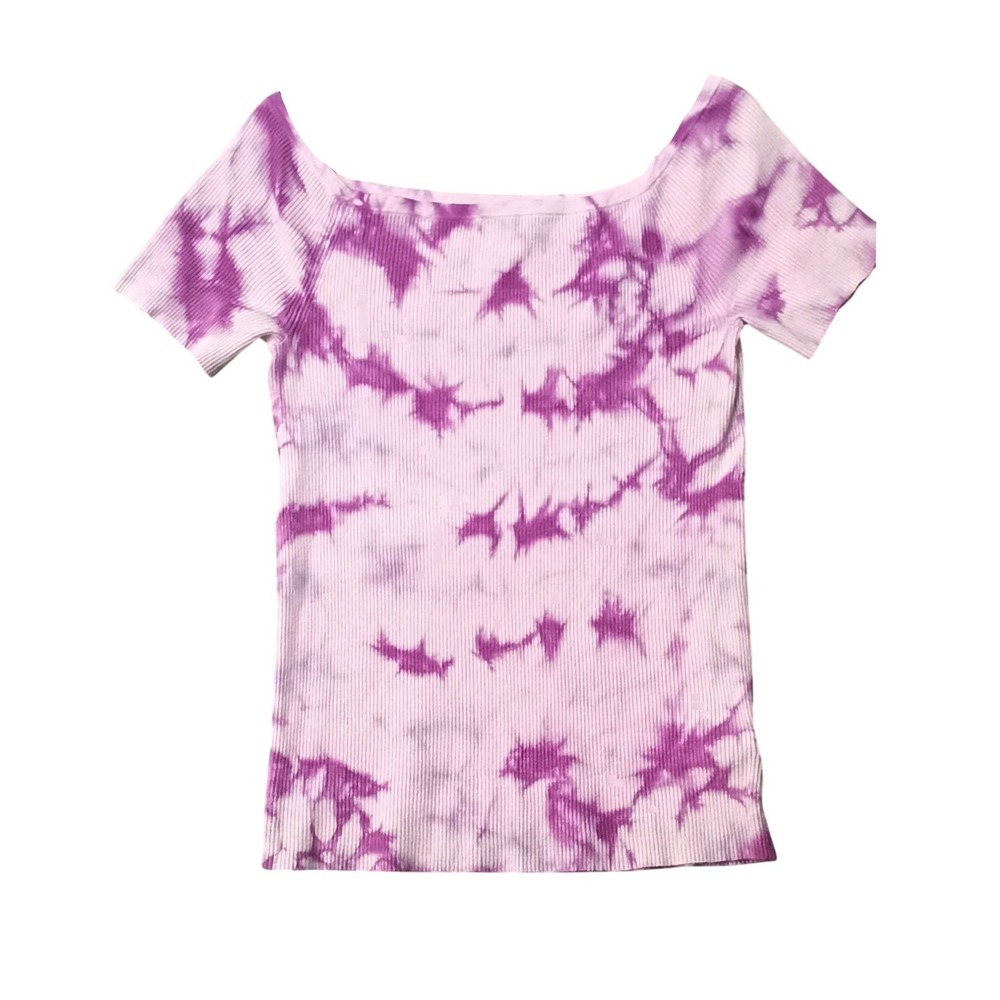 PLUS 2 2X TORRID Womens Ribbed Tie Dye Square Neck Short Sleeve Top Purple Pink